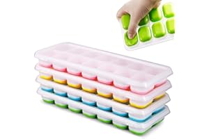 MIILLPOP Eiswürfelform Silikon, 4er Pack Eiswürfelbehälter Mit Deckel, Quadratische Eiswürfelschalen, Stapelbar Eiswürfel Form, LFGB Zertifiziert und BPA Frei