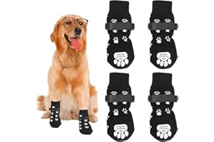 RUMGUG 4 Pcs Calcetines Antideslizantes para Perros, Patucos Perro Protectores de Patas para Perros con Correas Ajustables, Calcetines para Perro Gatos Mascotas Protección para Patas Interiores Control M/L