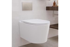 DEER VALLEY DeerValley Wall Hung Toilet, Rimless Dual Flush 1.1/1.6 GPF, Bathroom WC Cloakroom Ceramic Toilets, Wall Mounted Elongated Bowl WC, Low Noise White 53cm Long