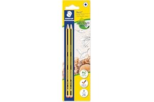 ‎STAEDTLER STAEDTLER Bleistift Noris 120, Made from Upcycled Wood, Härtegrad 2B, Rutschfeste Soft-Oberfläche, hohe Buchfestigkeit, hohe Qualität Made in Germany, Blisterkarte mit 2 Stück, 120-0 BK2D