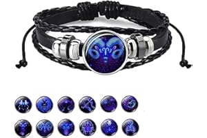 ZUYOKI Zodiac Signs Spirit Bracelet,12 Constellation Handmade Bead Woven Multilayer Leather Bracelet, Adjustable Stacking Bracelet, Glow in the Dark Zodiac Jewelry Gifts For Women Men