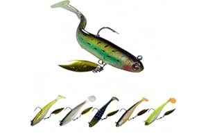 RuiJiaXiang 13g 9cm 6pcs Fishing lures Soft Bait Set Pre-Rigged Jigs Head Fishing Spoon Sea Fishing Lures Plastic Artificial Swimbaits Fishing Tackle for Saltwater and Freshwater