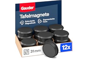 ‎GAUDER GAUDER Magnete für Magnettafel - Starke Whiteboard- und Kühlschrankmagnete - Runde Tafelmagnete für Büro, Schule & Haushalt (31 x 10 mm - 12 Stück - schwarz)