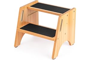 StrongTek Sgabello regolabile a due gradini, robusto, antiscivolo e regolabile in altezza, in legno, per adulti, bambini e uso domestico