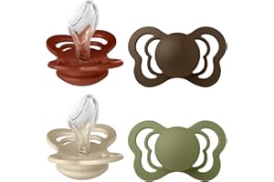 BIBS Couture Soother 4-Pack, BPA Free Dummy Pacifier, Orthodontic Nipple. Silicone, Size 2 (6-18 Months), Rust Mix