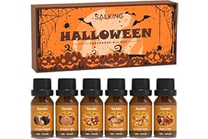 SALKING Zestaw olejków eterycznych na Halloween, aromaterapia, olejek zapachowy, zestaw prezentowy, czyste olejki zapachowe do dyfuzora, nawilżacz powietrza, 6 x 10 ml (ciasto dyniowe, jabłka