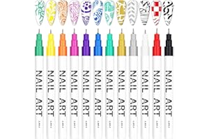 Kalolary 12 Colores Bolígrafos de Arte de Uñas 3D, Nail Point Graffiti Dotting Pen Drawing Paint Liner Brush para DIY Nail Art Beauty Adorn Manicure Tools para Halloween Navidad