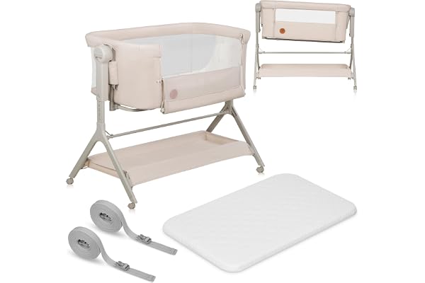 LIONELO Leonie Plus 3-i-1 Babysäng 0–9 kg, Sidosäng för Co-Sleeping | Vagga & Fristående Spjälsäng, 6 Höjdlägen, Lutningsfunktion, Hjul med Broms, Madrass med Avtagbart Överdrag, Mesh-tyg