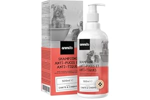 ANIMIGO Shampoing Anti Puces Chien & Chats - 500ml Anti Tiques Chien, Chiot, Chaton & Chat - Adapté aux Peaux Sensibles - Formule avec Huile d'Amande Douce, Huile d'arbre à Thé, Camomille, Avoine et Coco