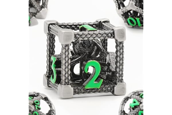 DND Dés Jeu de Role, Set de Dés Polyédriques D&D Dés de Jeux en Métal ZHOORQI 7 Pièces Cthulhu utilisé pour Le Jeu de Société Donjons et Dragons(Z-Altsilber Green)