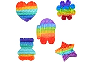 JAZRVR Pop It Lot de 5 jouets anti-stress pour enfants et adultes, avec 5 formes (cœur, étoile, ours, astronaute, tournesol), idéal pour les voyages et l'école