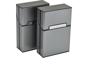 Aluminum cigarette Cases by ELANR [2/Set, Grey] magnetized lid, elegant design aluminum cigarette box eLander