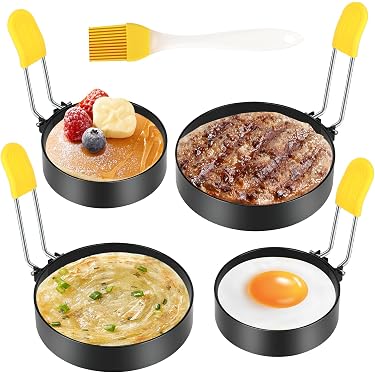Anneaux à œufs Antiadhésifs - Lot De 4 - Inox Alimentaire Pour œufs Parfaits, Crêpes & Burgers - Facile à Nettoyer - 11