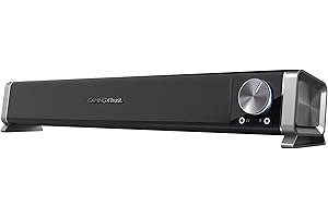 Trust Gaming GXT 618 Asto Enceinte PC, 12 Watt (6 W RMS), Barre de Son PC, Alimentation USB, Jack 3,5 mm, Haut Parleur Stéréo pour Ordinateur Portable, Tablette, Smartphone et TV - Noir