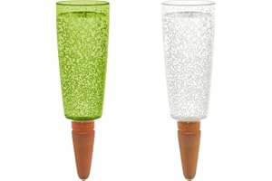 Scheurich Wasserspender Copa XL | 4er Set Grün/Transparent | 500 ml Füllmenge | Bewässerungskugel klein mit Ton Fuß | Wasserspender Pflanzen und Blumen Terrakotta Stiel