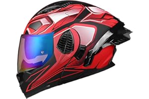 Woljay Casco Da Motociclista Casco Integrale Flip Up Doppia Visiera Integrato Moto Per Adulti Uomini Donne Street Racing Ciclomotore Approvato DOT/ECE (Red-Blue Transparent Visor,Small)