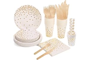 MKSI Stoviglie USA e Getta,Stoviglie per Feste,70 Pezzi Stoviglie Carta Set,Decorazioni Stoviglie,per Anniversario Matrimonio Doccia Nuziale Fidanzamento Festa Piatti di Carta Natalizi Bianco