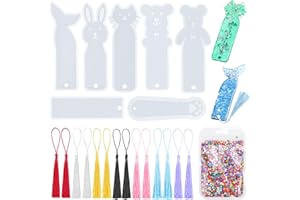 HJFH Moule de Marque-pages Signets 7 Styles en Silicone Résine Moule Marque Page Resine Epoxy avec 14 Glands Colorés pour DIY Bijoux Moule d’Artisanat Bricolage