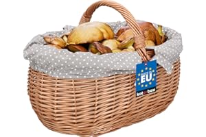 ‎KOTARBAU KOTARBAU® Picknickkorb Weidenkorb 47 cm Naturfarbe Einkaufskorb mit Grau Stoffeinsatz Osterkorb Geschenkkorb leer Präsentkorb Weidenkorb mit Henkel Picknick Korb geflochten für Pilze Ostern Oval