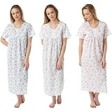 iTRONiK Camicia da notte da donna in policotone, motivo floreale, taglia 42-52, taglie forti, rosa, lilla o blu