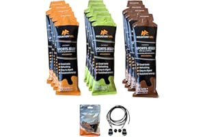 Mountain Fuel Isotonic Sports Jelly - The Refreshing Alternative to Energy Gels (Pack of 12 Mixed Flavours). Bundled with a Pair of VPoint Leisure No-Tie Elastic Shoe Laces