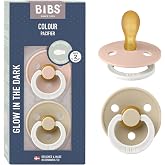 BIBS Colour Glow Pacifier, 6-18 Months, Pack of 2, Blush GLOW/Vanilla Glow | Symmetrical Teat | Natural Rubber Latex | Size 2