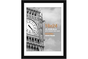 HoziRes 18 x 24 Inch Frame, 100% Solid Wood 24 x 18 Inch Picture Frame Black, Poster Frame 18 x 24 Inches with Plexiglass Front for Wall Mounting, Photo Frames with Mat for 16 x 20 inch Printing