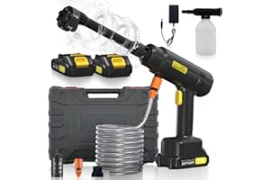 HOUSIWILL Hidrolimpiadora de Alta Presión, Hidrolimpiadora Portatil con 2 Baterías, Pistola de Agua a Presión, Incluye Boquilla 6 en 1, Pulverizador de Espuma, Manguera de 5 m, para Limpieza y Riego