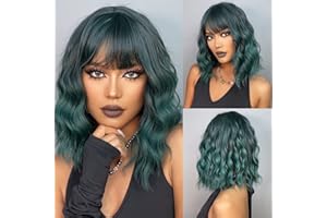 ‎HAIRCUBE HAIRCUBE Kurze Charming Bob mit Bangs Perücken für Frau Natur Hitzebeständige Synthetische Faser Party/Cosplay/Kostüm/Tägliche Perücke (dunkelgrün)