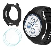 GIOPUEY Silicone Case for OnePlus Watch 2/OPPO Watch X, with 3 Pack Screen Protector, Soft TPU Silicone Case Cover, OnePlus W
