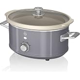 Swan Retro SF17021GRNEU Slow Cooker 3.5 L Removable Container, Non-stick Ceramic PFOA and PTFE Free, 3 Levels Temperature, Gl