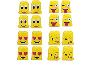RoadLoo Emoji Bags for Kids,16 Pieces Drawstring Tote Bag Emoji Cartoon Gift Drawstring Backpack Bags Emoji Drawstring Backpack Party Bags for Kids Party Drawstring Bag Party Favor