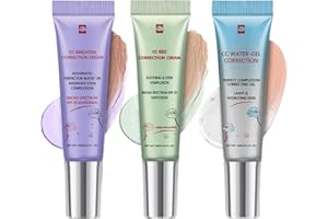 SINGHAO 3PCS Color Correcting CC Cream with Centella Asia/tica,CC Cream Foundation,Lightweight Skin Perfector Tinted Moisturiser,Covering Corrector Invisible Pores Face Concealer,Colour Changing Foundation