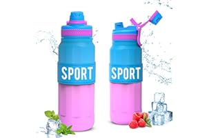 KollyKolla Gourde Sport 1L, Gourde Paille, sans BPA Bouteille d'eau de 1 Litre, Couverture 2-in-1, Anti-Fuite, Gourde Reutilisable pour Sport, Gym, École, Extérieur, Fitness, Enfants et Adultes