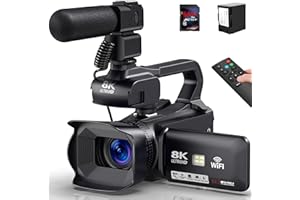 PITIKI Videokamera 8K Camcorder 64MP 18X Digitalzoom Vlogging Kamera mit IR Nachtsicht für YouTube, HD Webcam Camera WiFi Videokamera mit 4500mAh Akku, SD-Karte, Stabilisator, Mikrofon und 2,4G Fernbedienung