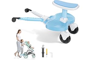ENERHUB Universal Buggy Board, 2-in-1 Buggy Board with Extended Seat for Aged 2-6 Years (25KG), Kiddy Boards with Increased Length Fit 99% Prams, for Families with Two Kids(Blue)