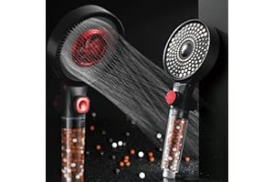 ASHORT Pommeau Douche Haute Pression Pomme de Douche Anti Calcaire Filtrant，Douchette Économie d'Eau Universelle de Massage 3 Modes, Double face Pommeau douche, Pression d'eau réglable