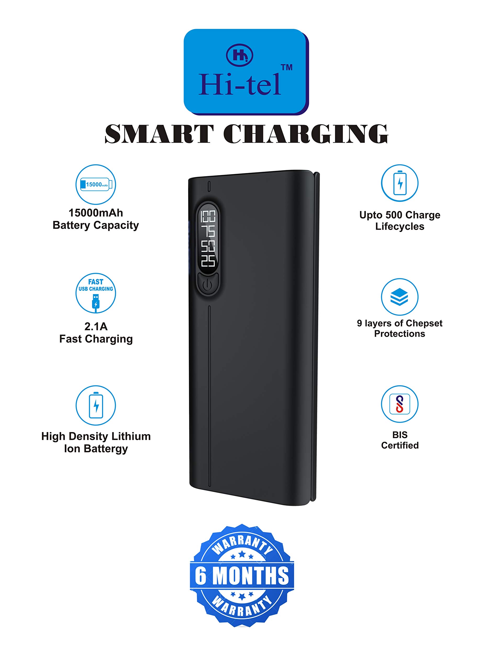 Amytel 2I 2O 15000mAH 2.1 Amp Fast Charging Lithium-ion Power Bank - Image 3