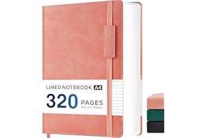 NIRMIRO A4 Notebook Lined, Large A4 Notepad Journal Notebook Hardback with 320 Pages Premium Thick Paper for Work Writing, Leather Note Book Note Pad with Inner Pocket, Sticky Notes, Pink