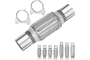 Mardatt 3Pcs Exhaust Flex Pipe, Stainless Steel Exhaust Flex Pipe Double Braid Exhaust Flex Tube U-Bolt Clamp Stainless Steel Muffler U-Bolt Clamps for Cars Trucks Buses Pipes(2.2" x 6" x 10")