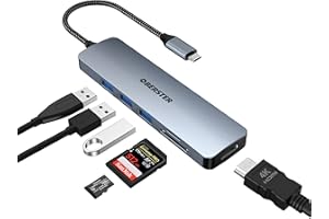 USB C Hub con HDMI 4K, OBERSTER 6 in 1 Adattatore HUB USB C con 4K HDMI, 3 USB 3.0, Riproduzione di Schede SD/TF Compatibile con MacBook Pro/Air/Surface Pro 8 e Altri Dispositivi di Tipo C