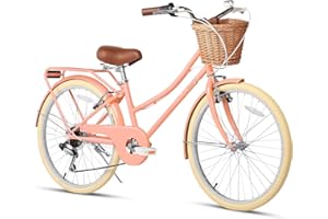 Glerc Missy 20" 24" 26" Pouces Fille Cruiser Shimano 6 Vitesses Hybrid vélo de Ville pour Les Jeunes de Plus de 6 Ans avec Panier en Osier léger, Plusieurs Couleurs