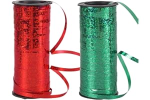 UNVOJL 2 Rolls 200 Yards Christmas Shiny Curling Ribbon Green Red Metallic Balloon Ribbon Crimped Ribbon Roll for Christmas Wedding Birthday Crafts Gift Wrapping (Green and Red)