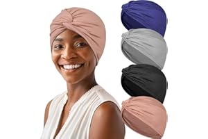TSKNOMO 4 Pieces Soft Cotton Turbans, Pre Tied Head Wrap Knot Pleated Chemo Headwear for women