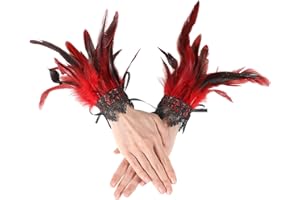 COMNICO Muñequeras de plumas para mujer, diseño floral, color negro, gótico, malla para cosplay, disfraz de Halloween