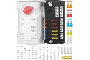 Jtron 12V Sicherungskasten kfz 12-Fach Sicherungshalter, Sicherungsdose Sicherungsträger mit LED-Anzeige Schutzabdeckung & 12pcs Standard Auto Sicherungen für Auto,Boot,RV,Van,Suv,LKW