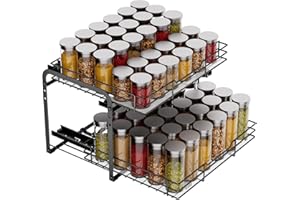 MAYZOLOP Porta Spezie Per Cucina, Nero Portaspezie Salvaspazio, Portaspezie Regolabili in Altezza Per L'interno Degli Armadietti, Organizzatore Per Armadietti Estraibili, P27*L33.4*H23.8cm