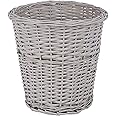Handmade Natural Wicker Trash Bin Home and Office Waste Basket Bathroom Bin Chic Paper Bin (Grey)