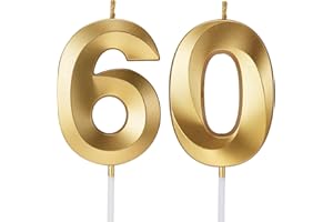 TOYVENTURES Birthday Candles Number Candles Age Year for Cakes Happy Birthday 3D Designed Wedding Anniversary Party Cake Topper Decorations (Gold, 60)