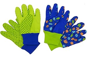 HANDLANDY Kids Gardening gloves for age 5-6, age 7-8, 2 Pairs Cotton Garden Gloves for girls boys, Dot & Butterfly & Ladybird Print (Small (age5-6), Green (ladybird+ dot))